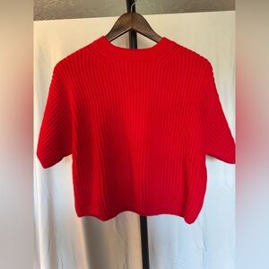 Stitches and Stripes Red Ribbed Knit Short Sleeve Sweater Top